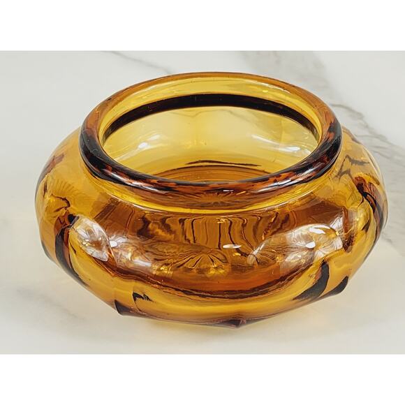 Depression Amber Glass Bowl Powder Vanity Jar w/o Lid 80's Art Decor 4 3/4" Vtg - Picture 5 of 12